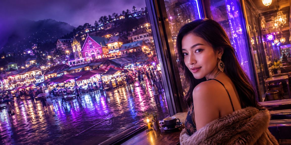 Người dùng trải nghiệm trò chơi mới tại quán cà phê Sa Pa với khung cảnh núi rừng mờ sương buổi sáng